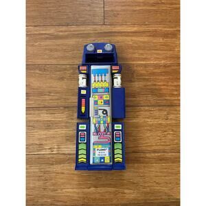 Rare Vintage Blue 80's Space Robot Pencil Box School Pencil Case Articulated